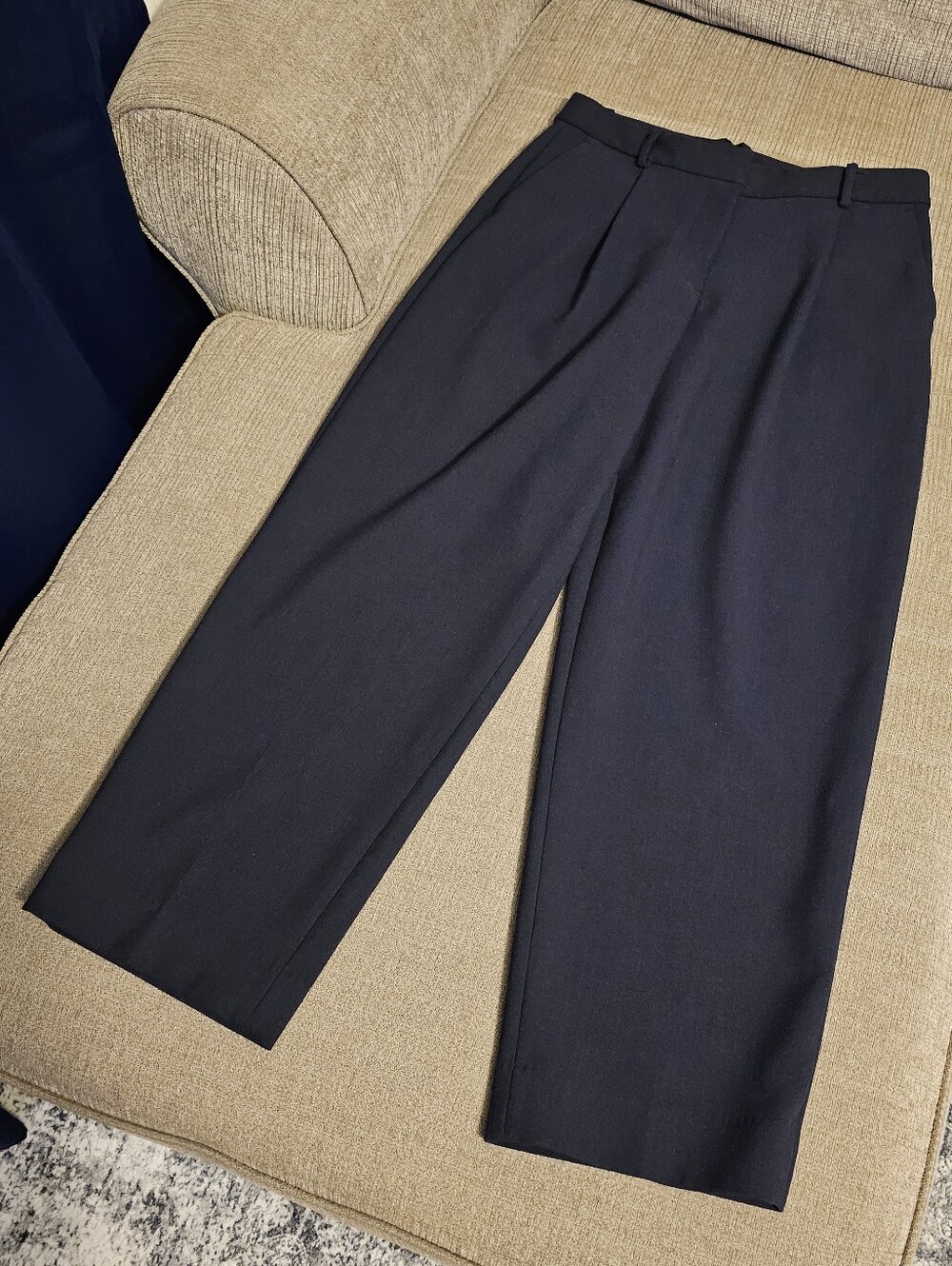 Banana Republic Navy Blue Double-Weave High-Rise Straight Dress Pants 10 Petite - Picture 2 of 9